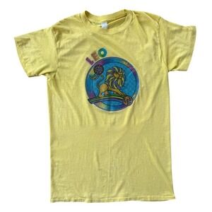 Vintage 1970s Leo Zodiac T Shirt Glitter Graphic Single Stitch Yellow Tee